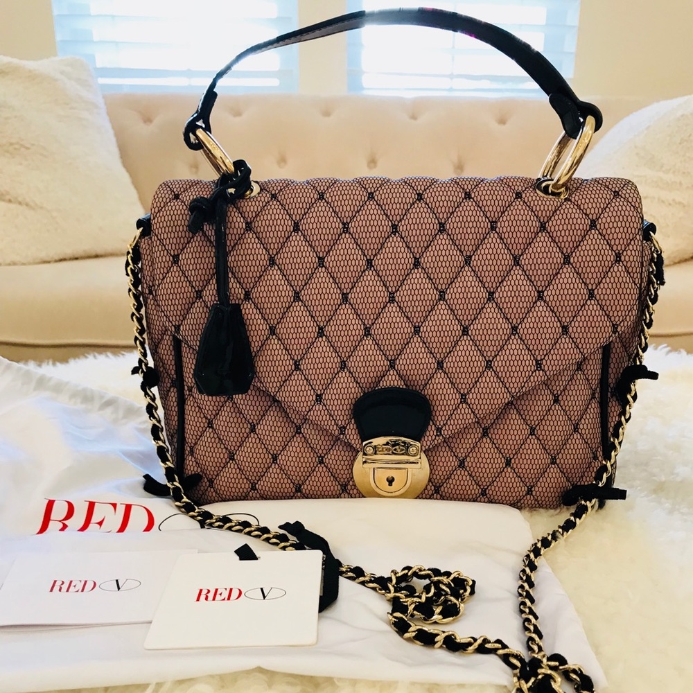 Red Valentino Mesh-Covered Quilted Chain Bag